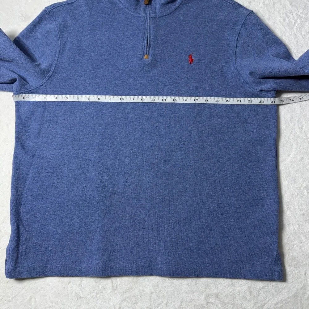 Polo Ralph Lauren Sweater Men Size XL Blue Heather Quarter Zip Pullover Red Pony
